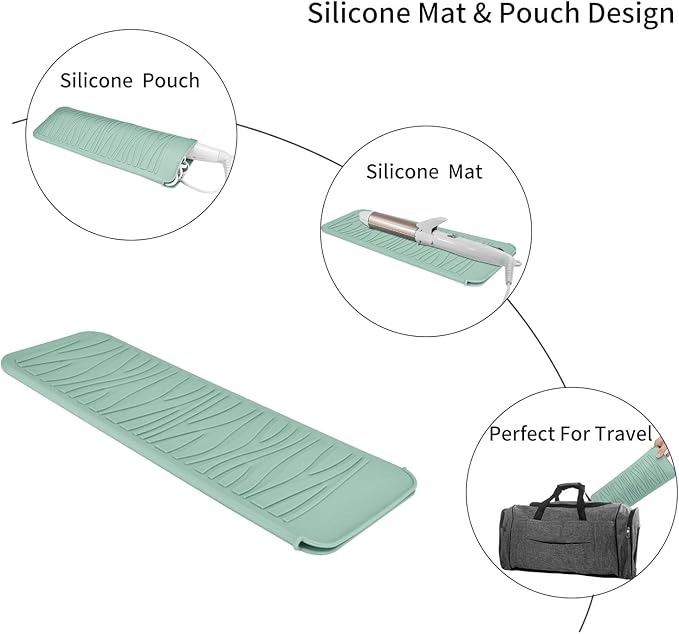 Silicone Heat Resistant Travel Mat Pouch for Hair Straighteners, Curling Wands, Flat Irons, and Styling Tools