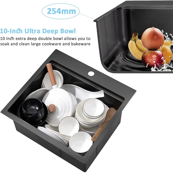21 Inch Drop In Bar Sink- Bokaiya 21x20 Black Stainless Steel Drop In Wet Bar - Image 6
