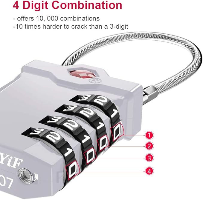 ZHEGE TSA Approved Lock, 4 Digit Cable Luggage Lock, Travel Lock - Image 3