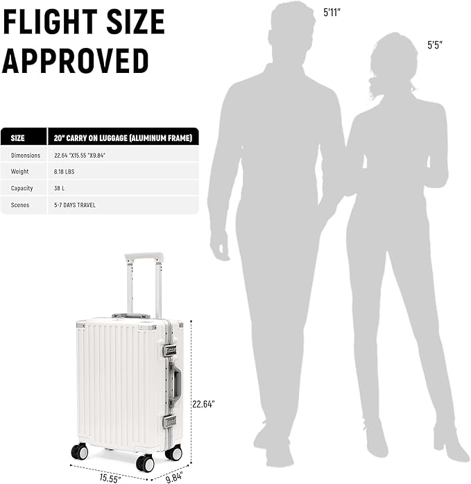 UrbanExplorer 20 Inch Carry On Luggage Aluminum Frame Airline Approved - Image 2