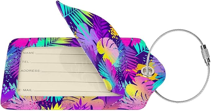 Set of 2 Purple Leaves of Palms Tree Luggage Tags - Image 2