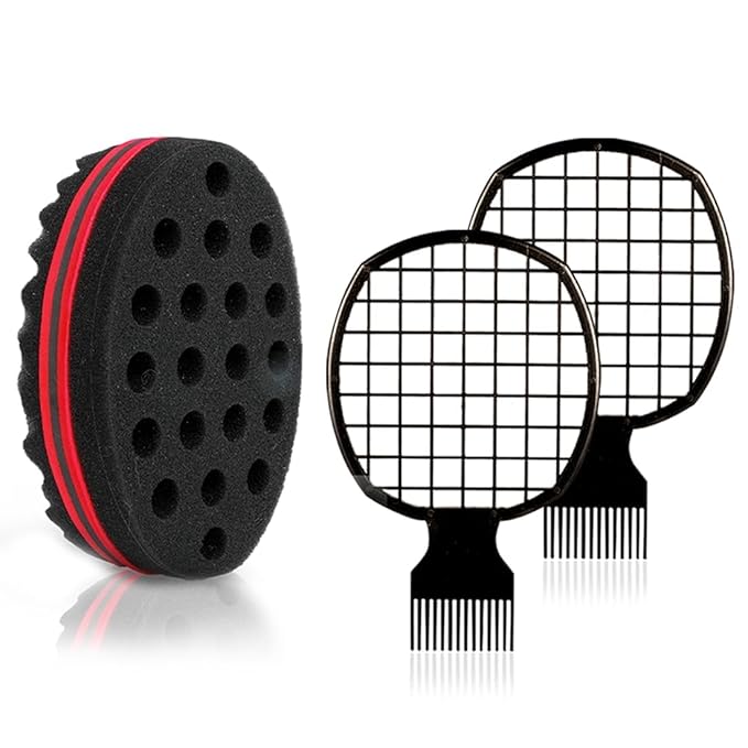 3 Pcs Afro Twist Upgrade Set: Hair Sponge Double-sided and 2 Twist Comb, Curl Sponge Hair Brush for Women Men Barber Personal Styling