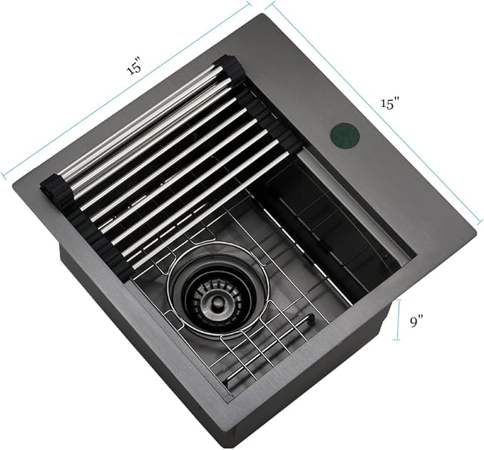 15 Inch Black Bar Sink Drop In Workstation-Bokaiya 15x15 Drop In Bar Sink Small - Image 8