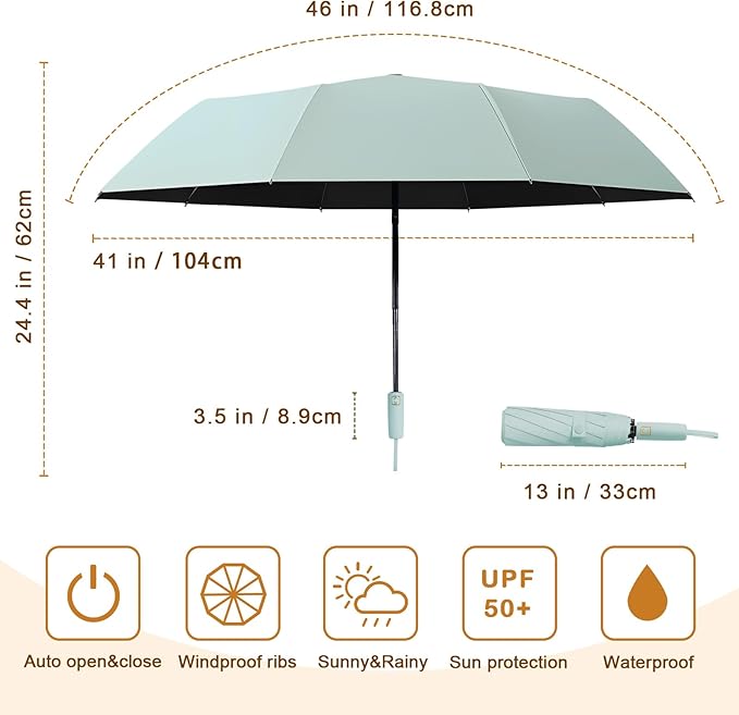 2-Pack Windproof, Waterproof, UV-Blocking Portable Travel Umbrella, Compact Sun - Image 2