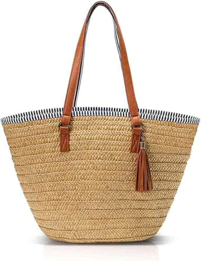 Pahajim Straw Beach Bags Tote Tassels Bag Hobo Summer Handwoven Shoulder Bags - Image 6