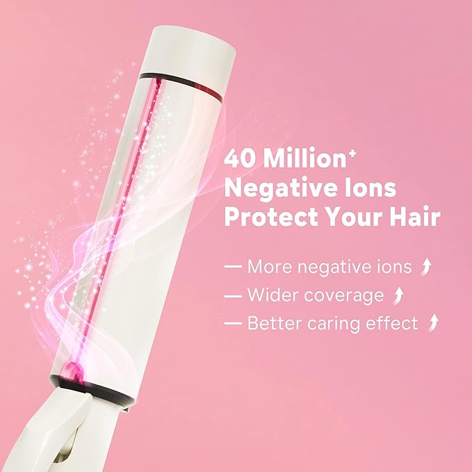 1.5 Inch Extra Large Curling Wand for Long Hair - Ceramic Tourmaline Barrel with 40000000 Negative Ions, 2 Clips & Heat-Resistant Glove