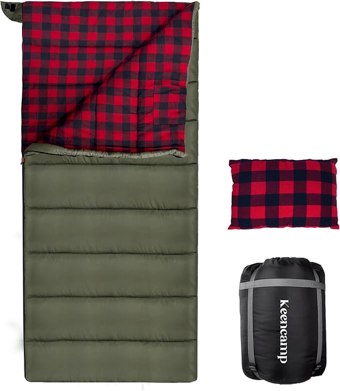 0 Degree Sleeping Bag Cotton Flannel Winter Cold Weather by Keencamp