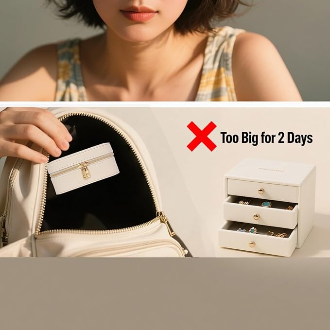 Small Travel Jewelry Case With PU Leather, Sturdy And Smooth Gold Metal Zipper - Image 2