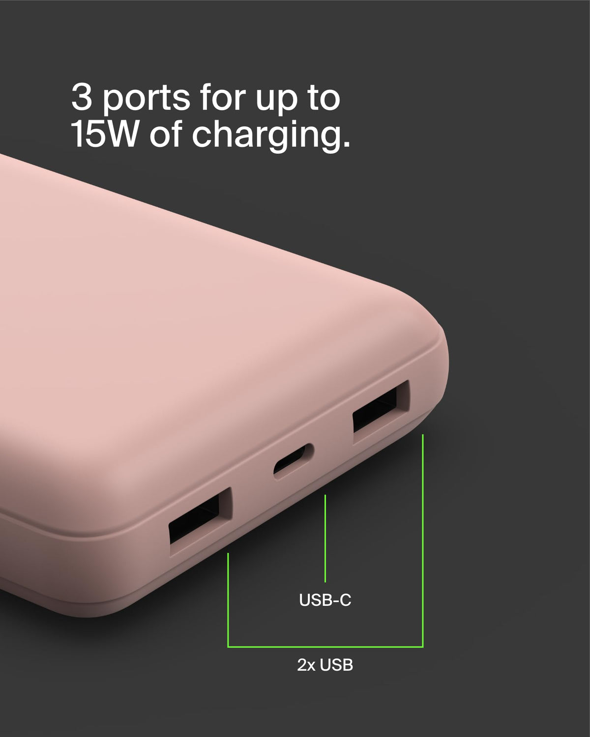 20000mAh 15W 3 Port Power Bank (Rose Gold)