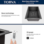 TORVA 14 x 14 Inch Gloss Black Undermount Kitchen Sink, PVD Coated Gunmetal - Image 7