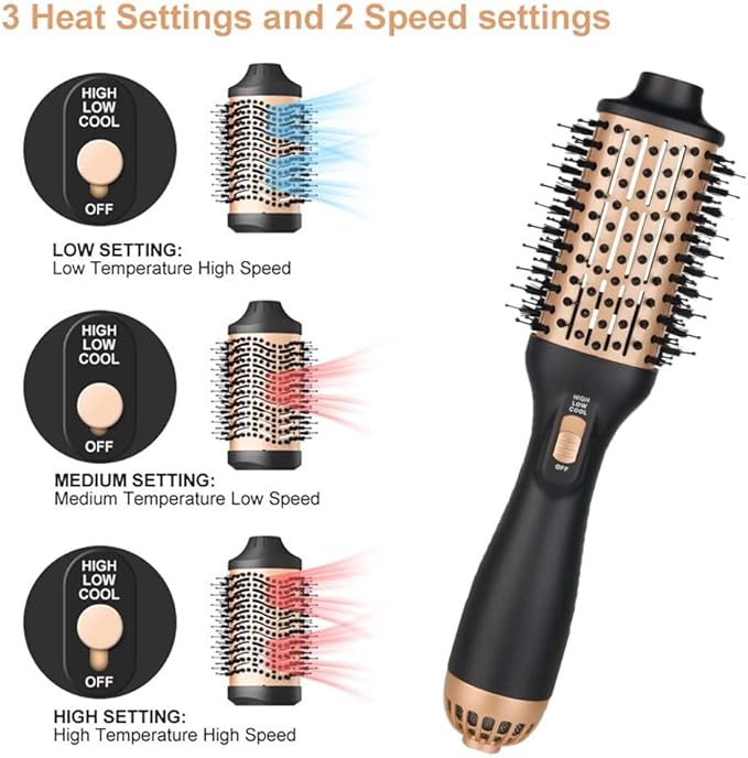 Hair Dryer Brush Blow Dryer in One Step, Upgraded 4 in 1 Hair Dryer and Styler Volumizer with Negative Ion Anti-frizz Ceramic Titanium Barrel Hot Air Brush Hair Straightener (Golden, Medium)