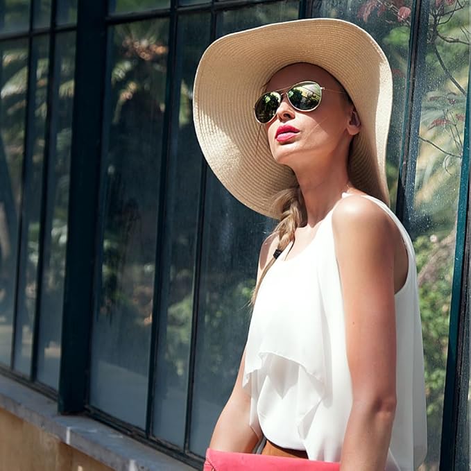 DRESHOW Beach Hats for Women Big Straw Wide Brim Summer Hat Floppy Foldable - Image 6
