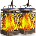 Solar Lanterns Outdoor (Flickering Flame / 2 Pack Bronze)
