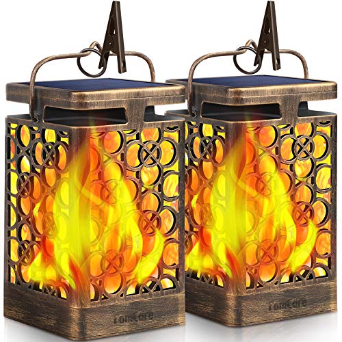 Solar Lanterns Outdoor (Flickering Flame / 2 Pack Bronze)