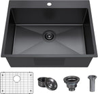 25x22 Inch Black Drop In Kitchen Sink, 25 Inch Gunmetal Black Kitchen Sink Top by Winnpex