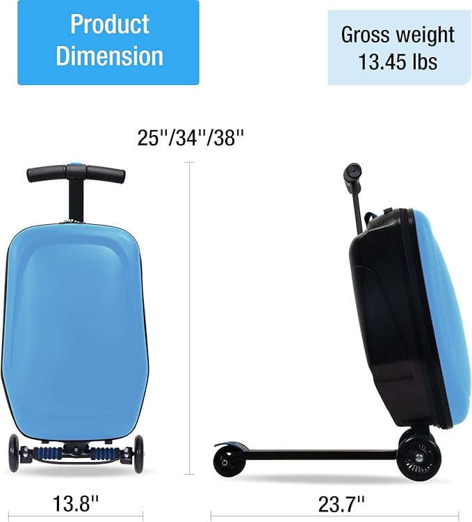 20" Scooter Suitcase for Kids, 2-in-1 Ride On Luggage - Image 7