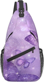 SUPLUCHOM Sling Bag Butterfly Purple Pastel Hiking Daypack Crossbody Shoulder - Image 2