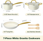 Pots and Pans Set Non Stick, 7 Piece White Granite Induction Cookware Set - Image 2