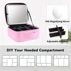 Travel Makeup Bag with LED Mirror and 10x magnifying glass with 3 Lighted - Image 4