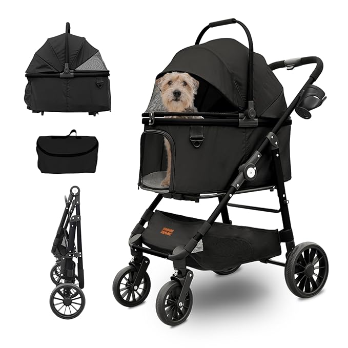 Dog Cat Stroller, Foldable 4 Wheels Dog Stroller by quolliter