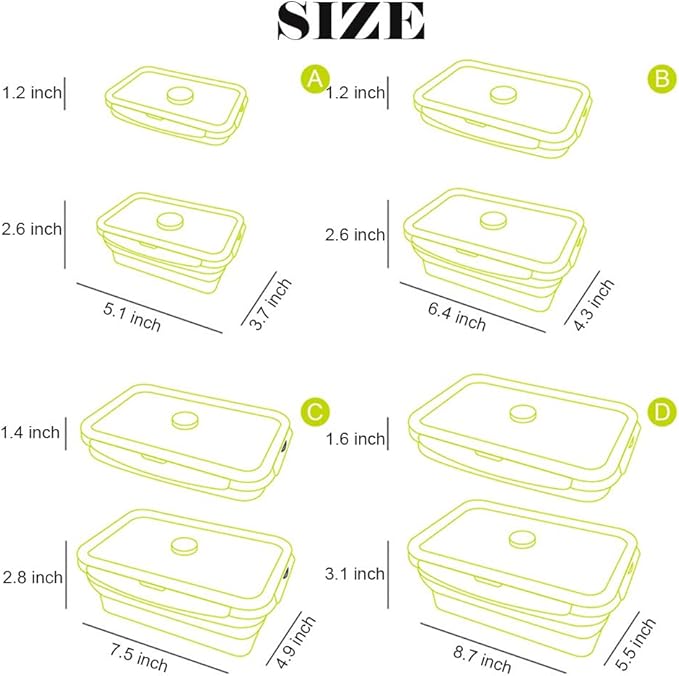 4 Pack Collapsible Silicone Food Containers Storage Lunch Bento Box - Image 5