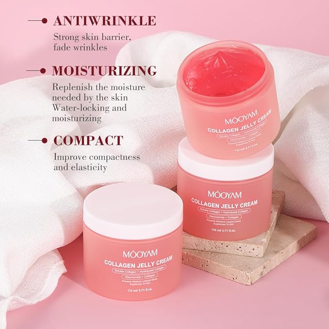 Collagen Jelly Cream - Korean Anti-Aging Face Moisturizer with Niacinamide & Hyaluronic Acid, Hydrolyzed Collagen for Wrinkles & Hydration, 3.71 fl.oz