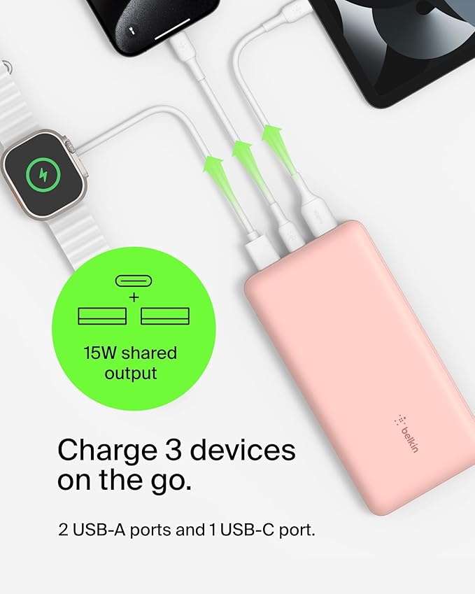 Belkin Portable Charger, USB C Power Bank 20000 mAh w/ 1xUSB-C Port & 2xUSB-A - Image 6