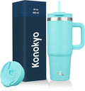30 oz Tumbler with Handle and 2 Straws, 2 in 1 Lid Insulated Water Bottle by Konokyo