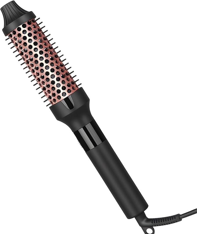 hopopower 1.25/1.5 Inch Curling Iron Brush Ceramic Double PTC Heated Round Hair Curling Comb, Tourmaline Ionic Hot Hair Curler Thermal Brush Blowout Dual Voltage for Traveling (1.5inch)