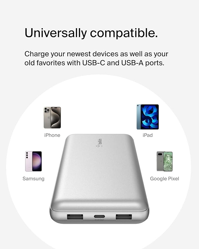 Belkin Portable Charger, USB-C Power Bank 20000 mAh w/ 1xUSB-C Port & 2xUSB-A - Image 8