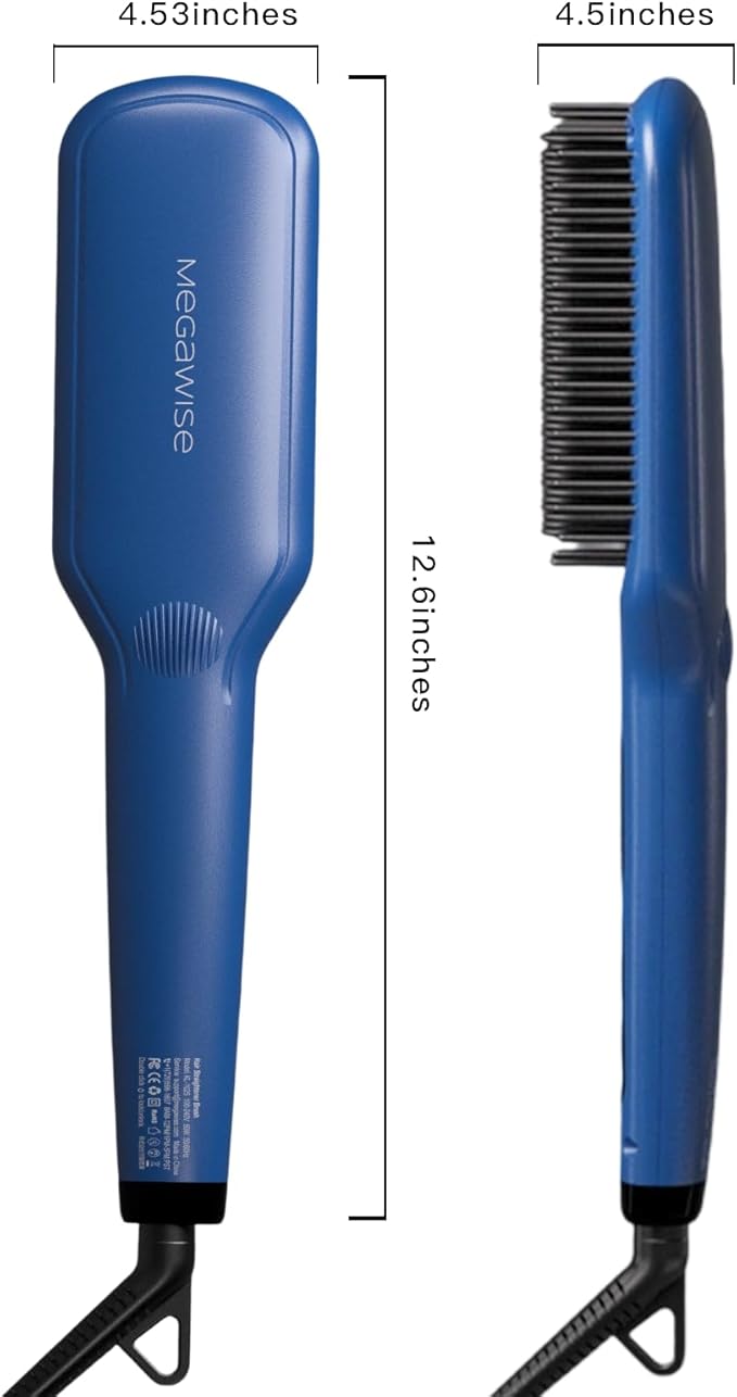 MEGAWISE Pro Ceramic Ionic Hair Straightener Brush for Home Salon | MCH Fast 20s Heating Tech with Auto-Off Safety | Anti-Scald with Universal Dual Voltage | Rotatable Power Cord (Gentian Blue)