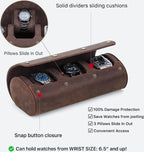 Genuine Leather Watch Roll Travel Case, 3 Slots Vintage Full Grain Leather - Image 3