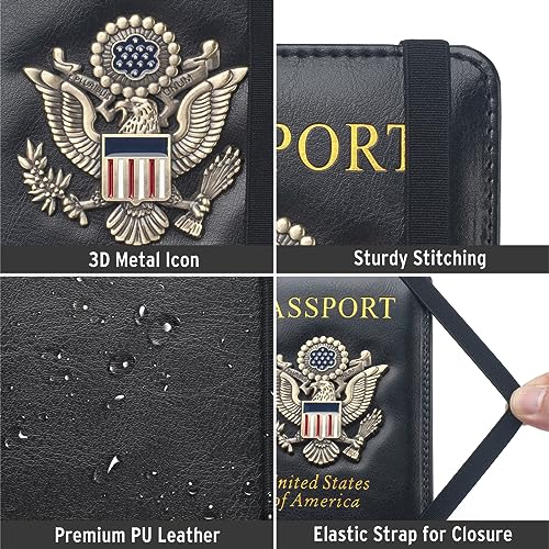Passport Holder Cover for Women Men (Black)