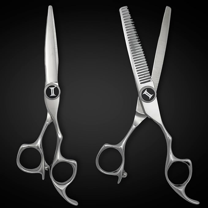 Apex 6" Complete Set of Hair Cutting Shears Includes a 6" Cutting Scissors and a 6" Thinning Shear with a Leather Case - 440C Stainless Steel - Designed by Saki Shears