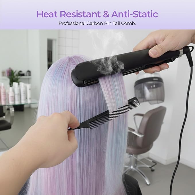 STUDIO LIMITED Carbon Pin Tail Combs, 3-Pcs Rat Tail & Stainless Steel Hair Parting & Styling Tools, Anti-Static for Easy Sectioning & Styling