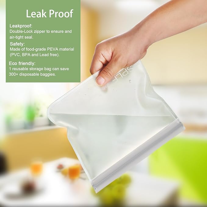 SPLF 10 Pack Reusable Sandwich Bags Dishwasher Safe, Reusable Quart Freezer Bags - Image 4