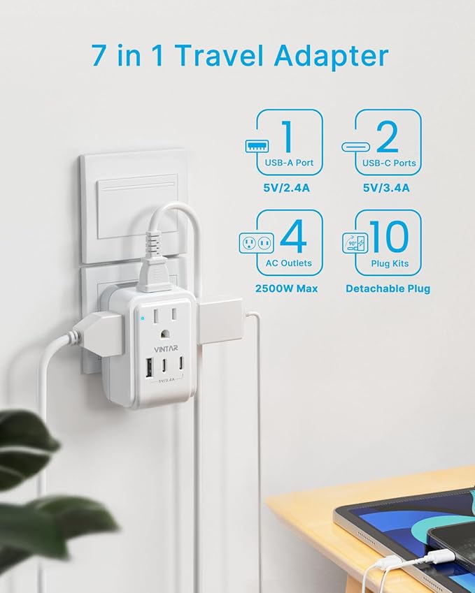 VINTAR Universal Travel Adapter Kit, International Power Adapter - Image 5