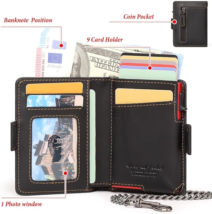 Mens Wallet Card Holder: Pop Up Aluminum Case, Genuine Leather, RFID Blocking - Image 5