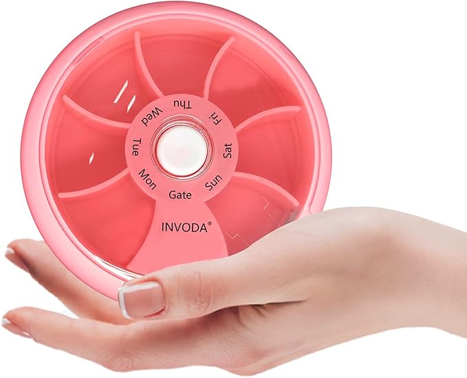 INVODA Weekly Pill Organizer 7 Compartment Rotating Pill Box - Image 6