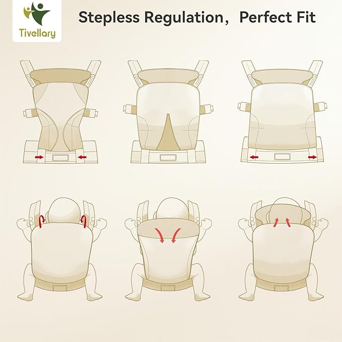 Reversible Baby Carrier, Khaki Solid & Houndstooth; Lightweight & Breathable - Image 7