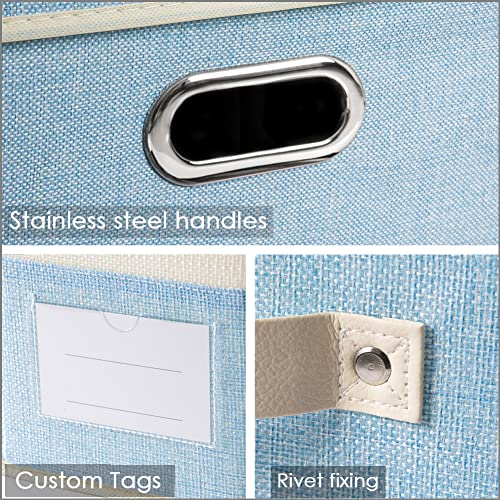 Collapsible Storage Bin with Lid [3 (Blue&Cream / M(3-Pack))