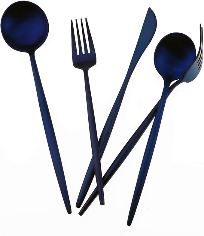 Matte Blue Gugrida 5-Piece 18/10 Stainless Steel Silverware Set, Satin Finish - Image 5