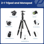 Fotopro 59" Carbon Fiber Travel Tripod, Lightweight Compact Camera Tripod - Image 6