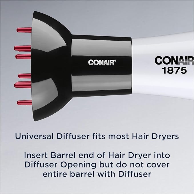Conair Diffuser Attachment for Hair Dryer,Volumizing Universal Blow Dryer Diffuser for Frizz-Free Curls,Fits Dryers from 1.75-Inch to 2.3-Inch Nozzle Sizes,Black,(Pack of 4)