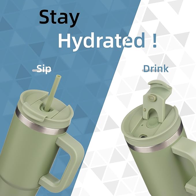 40 oz Tumbler with Handle and 2 Straws, 2 in 1 Lid Insulated Water Bottle - Image 2