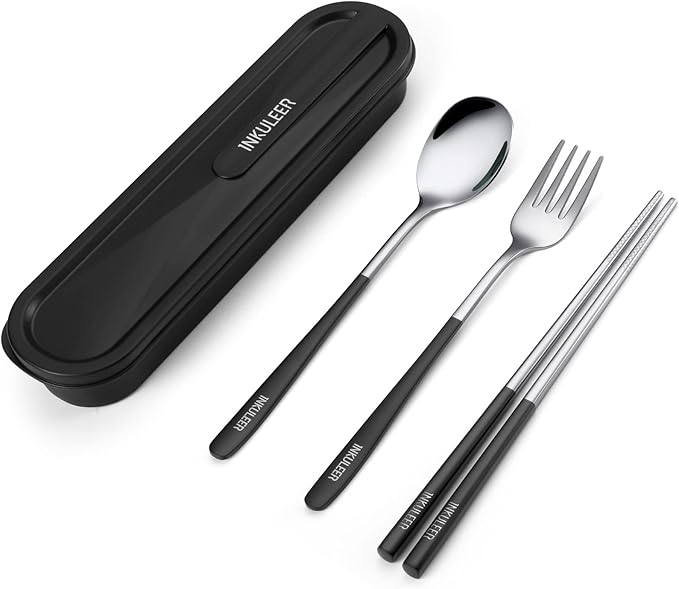 Travel cutlery set, 18/8 stainless steel cutlery, Reusable utensils set by inkuleer