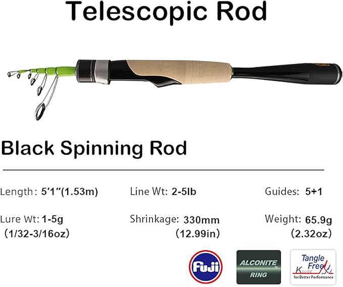 PURELURE Telescopic Fishing Rod Ultralight or Light, Carbon Fiber Rod Spinning - Image 2