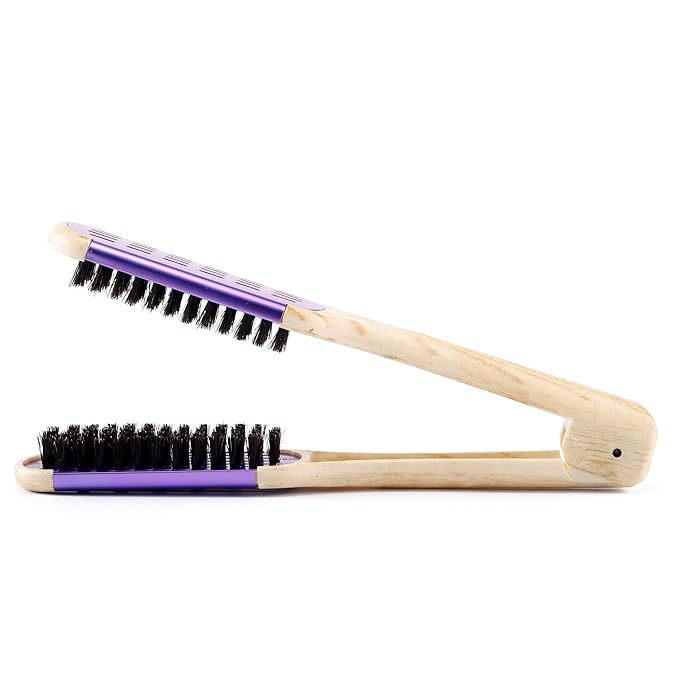 Aethland Boar Bristle Double-Sided Straightening Brush and Comb for Thick, Coarse Hair - Smoothing and Styling Tool (Purple)