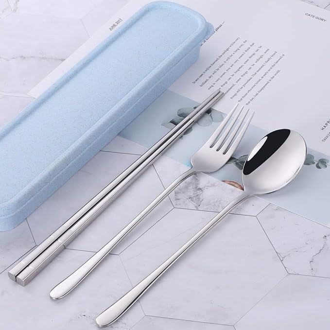 3 PCS Outdoor Flatware Set Fork Spoon Chopsticks/Travel Flatware Set - Image 3