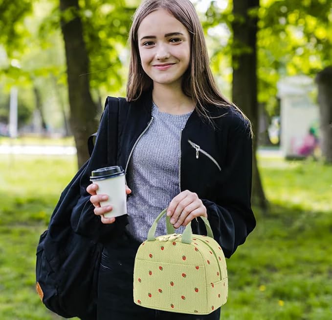 Bluboon Lunch Bag for Women Men Cute Corduroy Lunch Tote Bags Reusable - Image 9